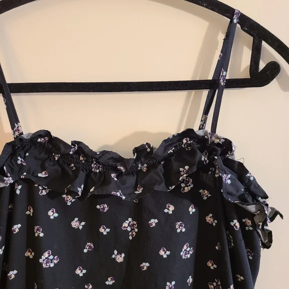 SOLD - Who What Wear Tiered Spaghetti Strap Floral Black Midi Dress with Pockets - Picture 5 of 11